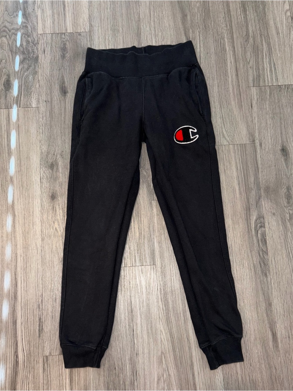 Champion Black Jogger Sweatpants with Red & White Logo